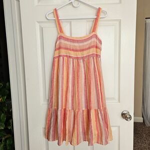 Rails Sadie Azalea Stripe Smocked Tiered Midi Dress Size S Linen Blend